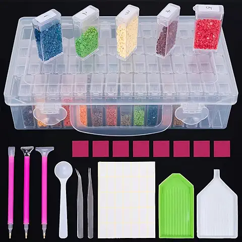 DONQL Diamond Painting Kit Completo,Diamond Painting Accesorios Caja,Herramientas de Dibujo con Diamante,Kit Diamond Painting con Organizador Pinzas Arcilla Bandeja Bolígrafo Etiquetas Diamantes Joyas  