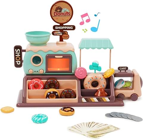 Donut Shop Juego de Juguetes con luz y Sonido, Juego de Roles para Niños Pequeños, Niños y Niñas, Regalos de Cumpleaños, 34 Piezas  