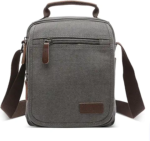 DORRISO Vintage Hombro Hombre Bolsos Moda Viajar Bolsa Mensajero para 10.9 Pulgadas iPad con Asa Múltiples Bolsillos Bolsos para Casual Cámping Al Aire Libre Lienzo Hombre Bandolera Gris  