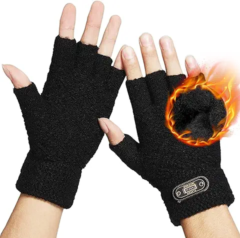 DOVAVA Guantes de Invierño para Hombre, Guantes de Pantalla Táctil Guantes Tejidos Hombre Negro Gris Oscuro y Caqui Con Forro Suave  