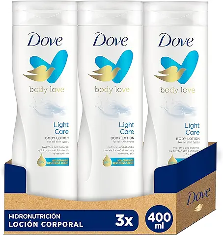 Dove Crema Hidratante Corporal Ligera No Grasa para Todo Tipo de Piel con Sérum Restaura Ceramidas, Pack de 3 x 400 ml  