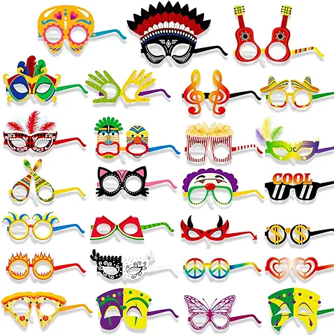 DPKOW 27pcs Divertido Máscaras Gafas de Fiesta de Papel para Carnaval Halloween Disfraces Accesorios, Mexicana Cumpleaños Fiesta Artículos Foto Props, Mascarada Temática Fiesta Disfraces Accesorios  