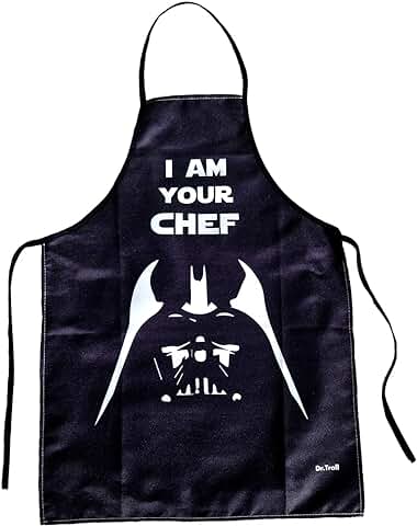 Dr. Troll Delantal Fan Art Vader y la Frase I Am Your Chef, Color Blanco y Negro  