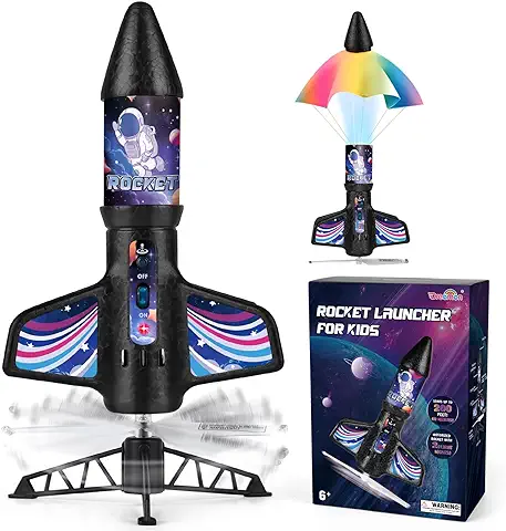 Dreamon Cohete Juguete para Niños, Lanza Cohetes para Niños con Paracaídas Luz LED, Motorizado Recargable Auto-Lanzamiento Cohete Juguete, Juegos Aire Libre para Niños 7 8 9 10 Años  
