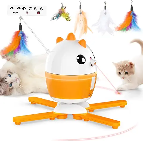 Dreamon Juguetes para Gatos Interactivos 2 en 1 - Juguete Gato Automatico on 4 Plumas para Gatos Juegos Gatos USB Recargable Regalo para Mascotas  