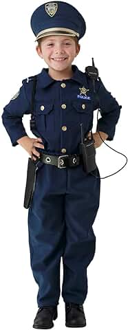 Dress Up America Disfraz De Policía Para Niños - Disfraz De Policía De Juego De Rol Para Niños - Conjunto De Camisa, Pantalones, Gorro, Cinturón, Silbato, Funda Para Pistola Y Walkie Talkie De Policía  