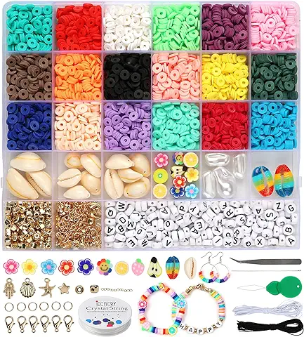 Dsaren 4132 Piezas Kit Bolitas Abalorios para Hacer Pulseras Collares Cuentas Arcilla Polimérica Bolas Cuentas Plana Colores Letras Conchas Hacer Pulseras Adultos Niñas Pendientes DIY Regalo  