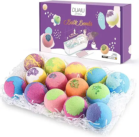 DUAIU Bombas de Baño -14 Bombas de Baño Naturales para Niños - Set Bolas de Baño con Aceites Esenciales - Regalos para Mujer, Niños  