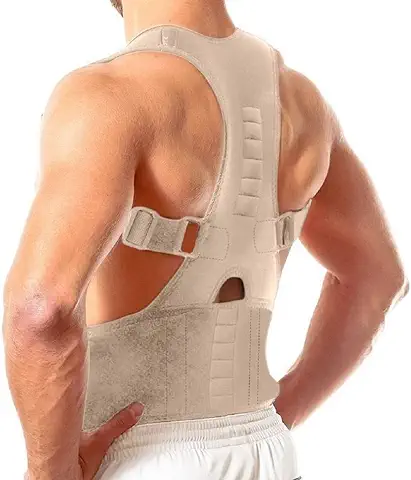 Ducomi Extreme Posture - Corrector de Postura Ajustable para Espalda - Correa de Soporte y Ayuda de Corrección con 12 Imanes de 800 Gauss - Evita Dolor e Inflamación en Articulaciones (Beige, L)  