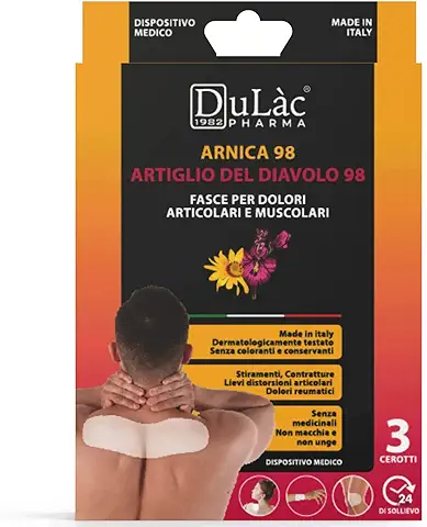 Dulàc PARCHES PARA EL DOLOR con Árnica y Harpagofito - 3 BANDAS para Dolores Musculares y Articulares, Distensiones, Contracturas, Esguinces - Alivio 24h Made in Italy  