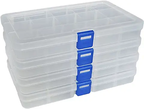 DUOFIRE Ajustable Caja de Almacenamiento de Plástico Joyería Organizador Contenedor de Herramientas (15 Compartimientos x 4, Transparente)  