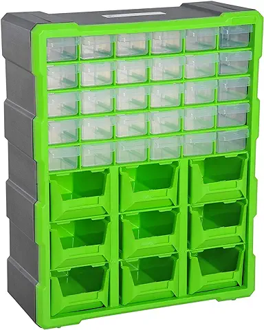 DURHAND Armario Organizador de Herramientas 39 Cajones Tipo Estantería DIY Caja Cajonera de Herramientas 38x16x47,5 cm PP Verde  