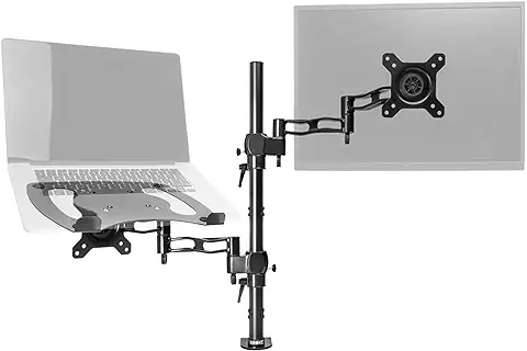 Duronic DM35L1X1 BK Brazo para Monitor de 13" a 27” de 8kg + Plataforma Extra para Portátil o Teclado | Cabezal VESA Giratorio e Inclinable +-15º | Altura de 60cm | Brazo Extensible de 36cm Cada uno  