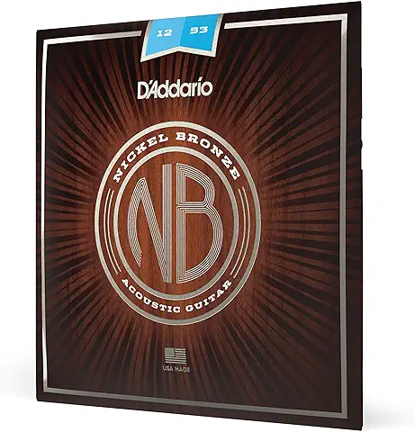 D'Addario Cuerdas Guitarra Acustica | Cuerdas de Guitarra | Cuerdas de Guitarra Acustica | NB1253 - Cuerdas para Guitarra Acústica (6 Cuerdas, Níquel/bronce, Talla 12-53), Color  