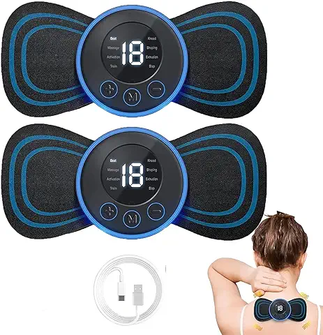 Dyroe Masajeador de Cuello Eléctrico Portátil, 8 Modos y 19 Intensidades, USB, mini Masajeador Cervical con Pantalla Digital, para Aliviar el Dolor Muscular, 2 Unidades  