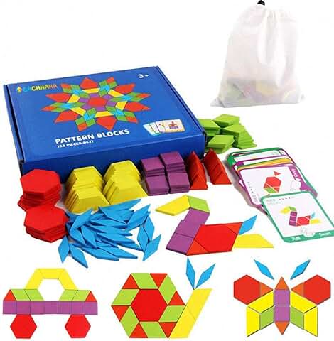 EACHHAHA Montessori Puzzle de Madera, Juguete de Tangram, Divertido Juguete Educativo, con 155 Piezas de Formas Geométricas y 24 Tarjetas de Diseño,Juegos Educativos para Niños de 3 4 5 6 7 Años  