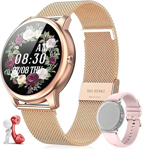 EasySMX Reloj Inteligente Mujer con Llamadas, [Regalo Original] Smartwatch Mujer con 2 Correas, 26 Funciones de Pulsómetro, Podómetro, Seguimiento del Menstrual, Monitor de Salud, Caloría o Deportes  