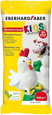 Eberhard Faber 570102 - EFAPlast Arcilla para Modelar para Niños en Blanco, Contenido 1 kg, que Endurece al Aire, Similar a la Arcilla, Diversión Creativa para Artistas Jóvenes y Mayores  