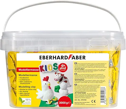 Eberhard Faber 570103 - EFAPlast Arcilla para Modelar para Niños en Blanco en un Práctico Cubo, Contenido de 3 kg, que Endurece al Aire, Similar a la Arcilla, para el ocio y las Aficiones  