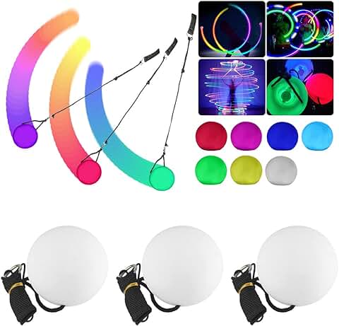 EBKCQ PDI - Pelotas LED para Malabares (3 Unidades, con Colores de arco iris y Efecto Estroboscópico, LED, para Principiantes, Profesionales, para Adultos y Niños)  