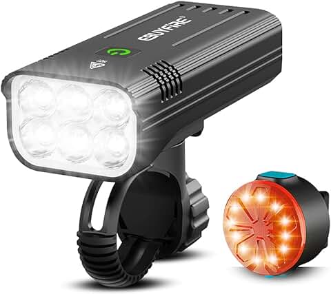 EBUYFIRE Luz Bicicleta LED Recargable USB, 6*LED 3000 Lumens Potente Luces Bicicleta Delantera y Trasera, 5200 mAh 5 Modos, IPX5 Impermeable Luces Apto para Todas Las Bicicletas  