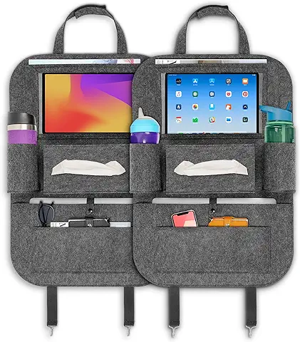 ECENCE 2x Organizador Coche Organizador Coche Niños de Fieltro para Asiento 60cm/23,6inch Organizador de Coche Sistema Almacenamiento Cosas el Coche con Porta Tablet Coche Asiento Trasero  