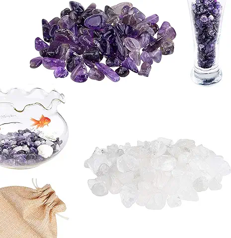 Eco-Fused Piedras de Cristal Pulidas Amatista y Cuarzo – Piedras Naturales con Formas Irregulares para Arte, Manualidades, Joyería, Decoración y Más – Decoración para Acuarios, Plantas y Velas  