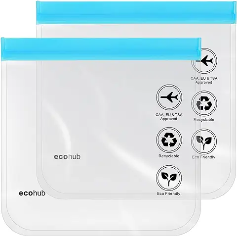 ECOHUB Neceser Transparente Viaje Avion, 2 Piezas Bolsa de Aseo, 20x20cm Bolsa Liquidos Avion Pequeño, 1L Organizador de Maquillaje,Viajes Accesorios para Hombre Mujer(Azul)  