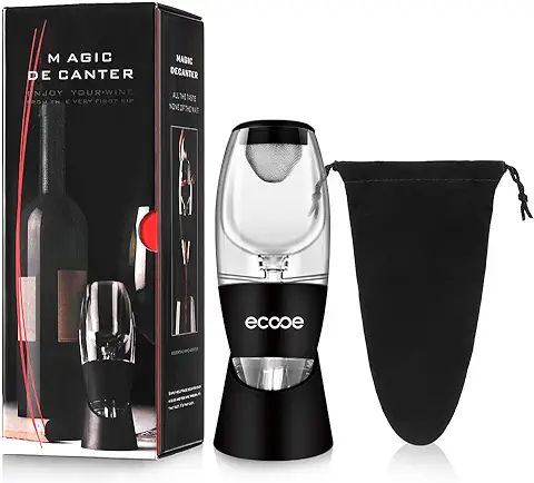 Ecooe Vino Aireador Decantadores de Vino Sin Goteo Vino Vertedor con Base para Vino Tinto,Sin BPA, Negro  