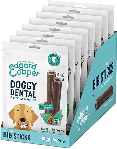 Edgard & Cooper Dental Stick para Perros Grandes 56 Barritas para la Higiene Oral Premios Natural Sin Cereales 7 Sticks x 8 Menta & Freza, Higiene Dental, Bajo en Calorías, Aliento Fresco  