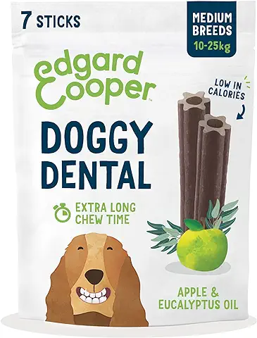 Edgard & Cooper Premios Higiene Dental Perros Medios 7 Barras Eucalipto/Manzana, Cuidado Dental Diario bajo en Calorías, Masticación Prolongada, Aliento Fresco  