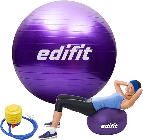 EDIFIT, Pelota de Pilates, 55, 65 y 75 cm, Yoga Accesorios, Fitness, Varios Tamaños, Pequeño, Mediano, Grande, Gimnasio en Casa, Embarazo, Incluye Inflador  