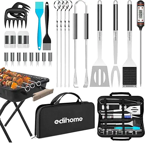 Edihome, Utensilios Barbacoa, Set Accesorios de 25 Piezas, Kit Profesional, Acero Inoxidable, Regalos Hombre, con Maletín Incluido para Parrilladas Premium  