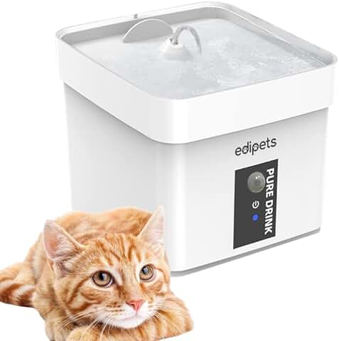 Edipets, Fuente para Gatos, Capacidad de 1 Litro, Bebedero Automático, Silenciosa, Dispensador de Agua, D024, Accesorios, Sensor de Infrarrojos, Silenciosa, Incluye un Filtro de Carbón (Blanco)  