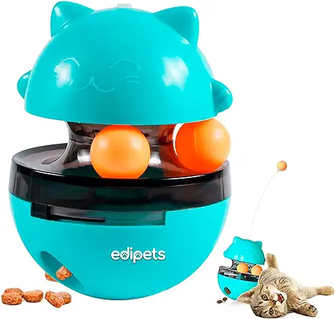 Edipets, Juguete Gato Interactivo, Bola Dispensador, Alimentador de Comida, para Mascotas Pequeñas y Medianas (Azul)  