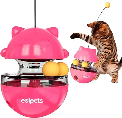 Edipets, Juguete Gato Interactivo, Bola Dispensador, Alimentador de Comida, para Mascotas Pequeñas y Medianas (Rosa)  