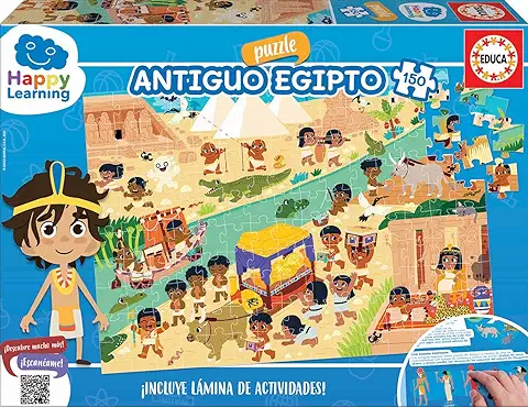 Educa - Egipto - Puzzle Happy Learning, Puzzle de 150 Piezas, Incluye Lámina con Actividades para Aprender Curiosidades, Medida Aproximada del Puzzle: 48 x 34 cm, A Partir de 6 Años (19318)  