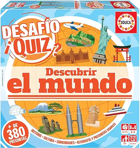 Educa - Juego de Mesa para 2 a 4 Jugadores Donde Descubrirán el Mundo. Más de 380 Preguntas y 4 Categorías Distintas | Desafío Quiz. Recomendado a Partir de 7 Años (18218)  