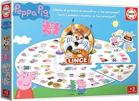 Educa - Lince Peppa Pig 70 Imágenes, Juego de Mesa Infantil, Mejora los Reflejos y Agudeza Visual de los Niños y Niñas. Juego de Tablero para Toda la Familia, Recomendado a Partir de 3 Años (18509)  