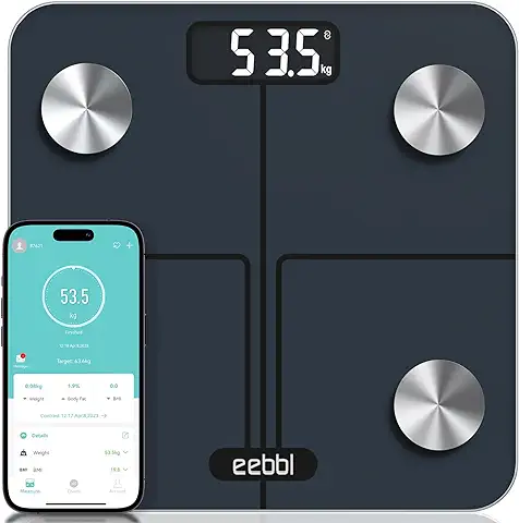 EEBBL Bascula de Baño Digital Grasa Corporal, Balanza Bluetooth Inteligente con App, Bascula Electrónica Analógica Monitore con Análisis Corporal, 13 Mediciónes de Peso IMC Visceral e Muscular.  