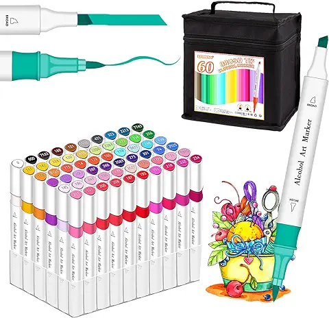 Efimeso Rotuladores Alcohol De 60 Colores, Marcadores Rotulador, Rotuladores Permanentes Con Pincel, Plumones Para Adultos Y Niños, Bolígrafo De Arte Profesional Dibujar,Colorear Y Pintar  