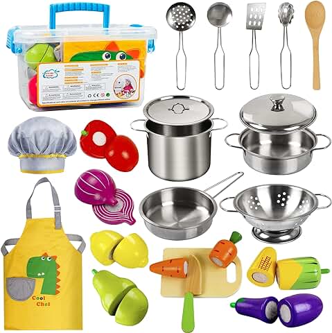 EFO SHM Accesorios Juguete Madera, Utensilios Cocina Juego de Roles, Ollas y Sartenes, Apto para Niños Mayores de 3 Años  