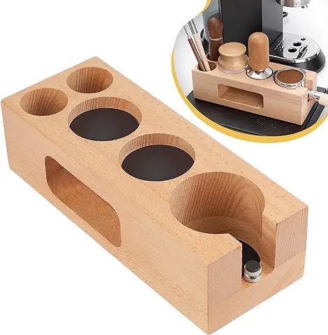 EFUTURETIME Coffee Tamper Station 58mm Ajustable, Soporte de Espresso Tamperstation de Madera Antideslizante, 5 Agujeros para Portafiltro y para Guardar Utensilios de Café  