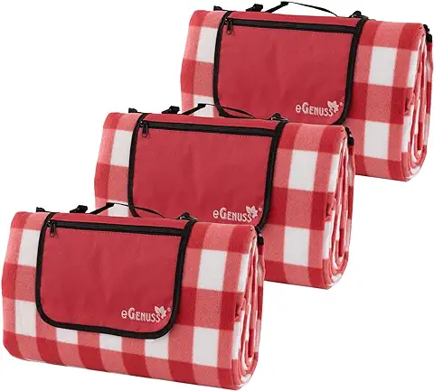 EGenuss 3 Juegos Manta de Picnic Impermeable con Bolsillo, asa y Correa para el Hombro | Mantel de Playa Plegable para Exteriores | Rojo  