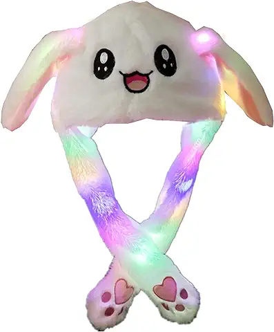 EHIOG Sombrero de Orejas de Conejo,Sombrero de Peluche con Luces LED,Divertido Animal,Orejas que se Mueven,divertido Gorro de Conejo de Peluche Suave  