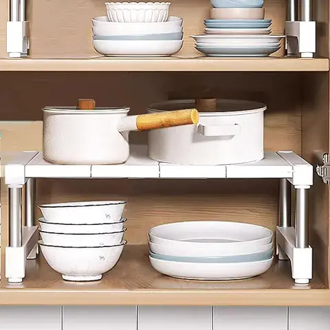 EigPluy Organizador de Armarios de Cocina,36cm Largo Inserto Ripiano Armario,Organizador de Cocina Ahorrar Espacio para Cocina/Baño/Encimera/Aparador(1 Juego)  