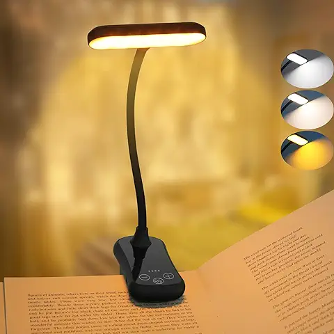 Electight 20 LEDs Luz de Lectura con Clip, Lampara de Lectura USB Recargable, 3 Colores & Infinitamente Regulable, Batería de Larga Duración (1000mAh), para Leer por la Noche, Trabajar o Viajar  