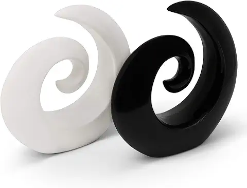 Elegante par de Esculturas de Cerámica - Decoración Moderna en Blanco y Negro - Decoración Cada 16cm de Alto  