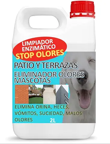 Eliminador de Olores Mascotas al Instante 2l. Neutralizador Enzimatico Olores Orina Heces Vómitos. Interior y Exterior. Patio Jardin. Anti olor Orines Perros Gatos. Detergente Enzimatico Perros.  