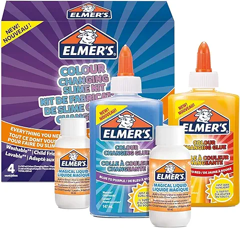 Elmer’s Kit Slime Con Colores Cambiantes que Cambia de Color, Incluido Pegamento, con Activador Líquido Mágico, Activación con luz Ultravioleta, 4 unidades  